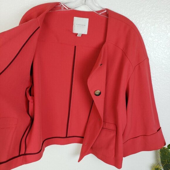 NWOT Nordstrom Collection Blazer Boxy Fit Coral Red sz L Square Neck 3/4 Sleeves - Picture 6 of 13